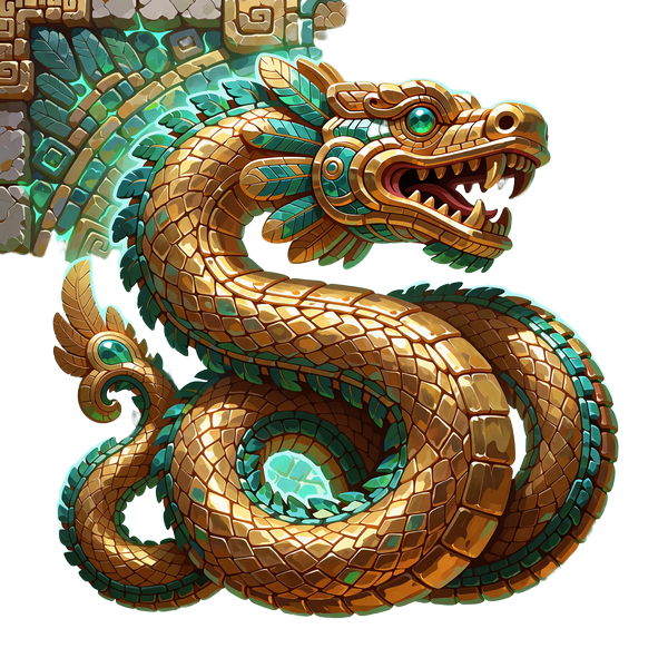 Złoty pierzasty wąż z jadeitowym okiem - symbol slotu Feathered Serpent